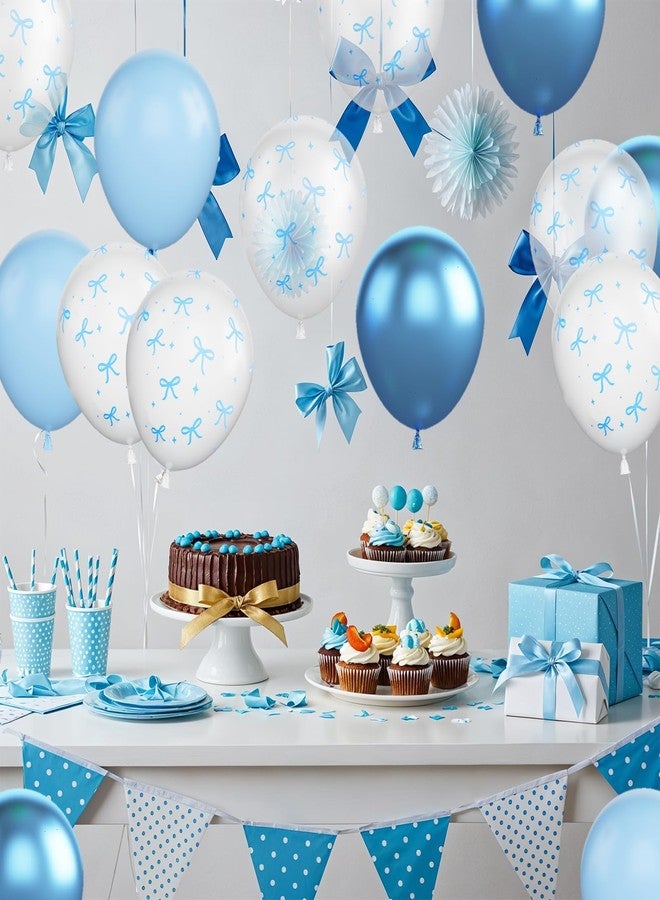 Vibzox Blue Bow Balloons, 30 Pcs 12inch Blue White Balloon With Bow Printed Balloons for Bachelorette Girls Theme Birthday Party Bridal Engagement Decorations - Image 4